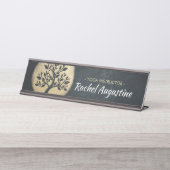 Yoga Studio Meditation Instructor Black Gold Tree Schreibtischnamensplakette (Vorderseite )