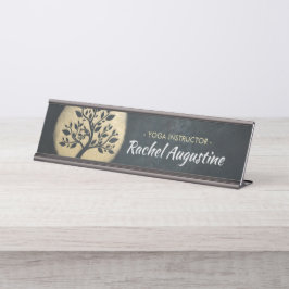 Yoga Studio Meditation Instructor Black Gold Tree Schreibtischnamensplakette