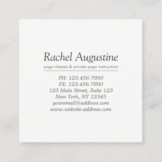 Yoga Studio Meditation Instructor Sukhasana Pose Quadratische Visitenkarte (Rückseite)