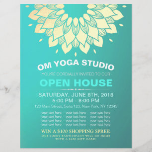YOGA Studio Open House Gold Foil Mandala Blume Flyer