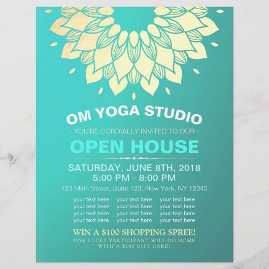 YOGA Studio Open House Gold Foil Mandala Blume Flyer (Vorne)