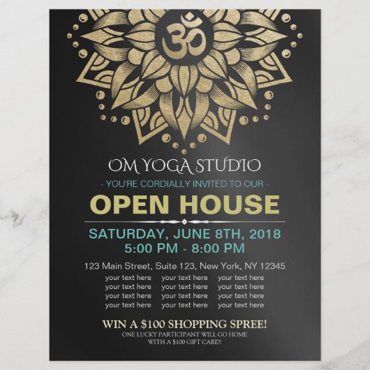 YOGA Studio Open House Gold Mandala Om Symbol Flyer (Vorne)