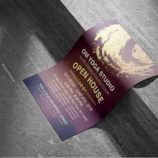 YOGA Studio Open House Lila Gold Foil ZEN Symbol Flyer