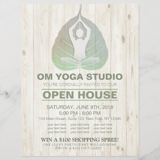 YOGA Studio Open House Meditation Pose Bodhi Leaf Flyer (Vorne)