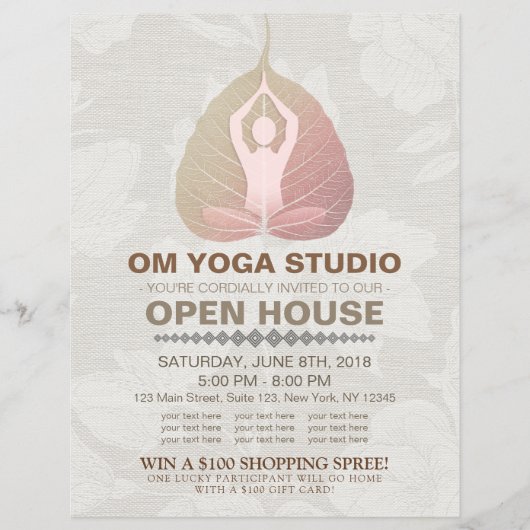 YOGA Studio Open House Meditation Pose Bodhi Leaf Flyer (Vorne)