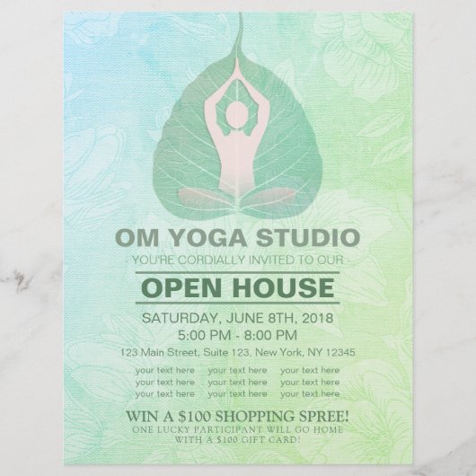 YOGA Studio Open House Meditation Pose Bodhi Leaf Flyer (Vorne)