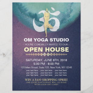 YOGA Studio Open House Meditation Pose & OM Symbol Flyer
