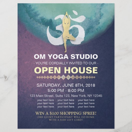YOGA Studio Open House Meditation Pose & OM Symbol Flyer (Vorne)