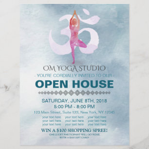 YOGA Studio Open House Meditation Pose & OM Symbol Flyer