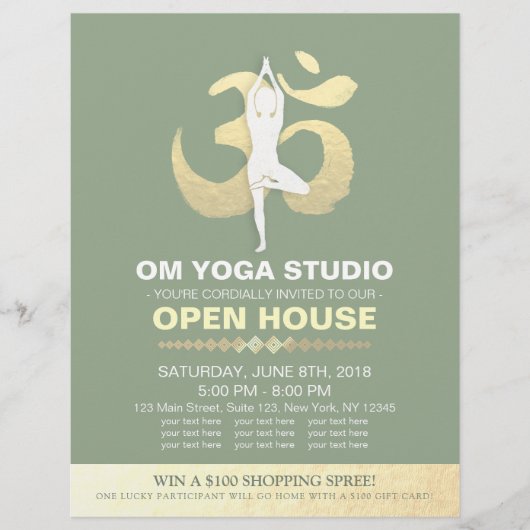 YOGA Studio Open House Meditation Pose & OM Symbol Flyer (Vorne)