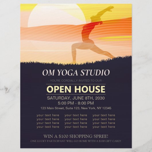 YOGA Studio Open House Sunset Moon Salutation Pose Flyer (Vorne)