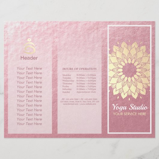Yoga Studio Tri-Fold Broschüre Lotus Floral Mandal (Vorderseite)
