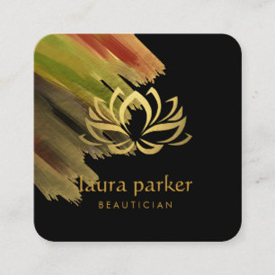 Yoga Teacher Lotus Blume Goldene Kunst Logo Quadratische Visitenkarte