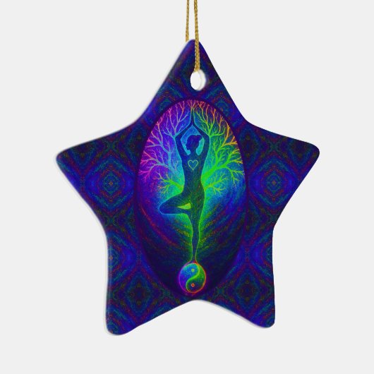 Yoga Tree Peace Rainbow Keramik Ornament (Rechts)