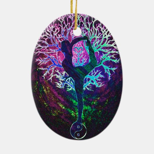 Yoga Tree Peace Rainbow Keramik Ornament (Hinten)