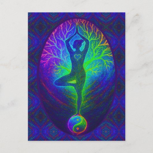 Yoga Tree Peace Rainbow Postkarte (Vorderseite)