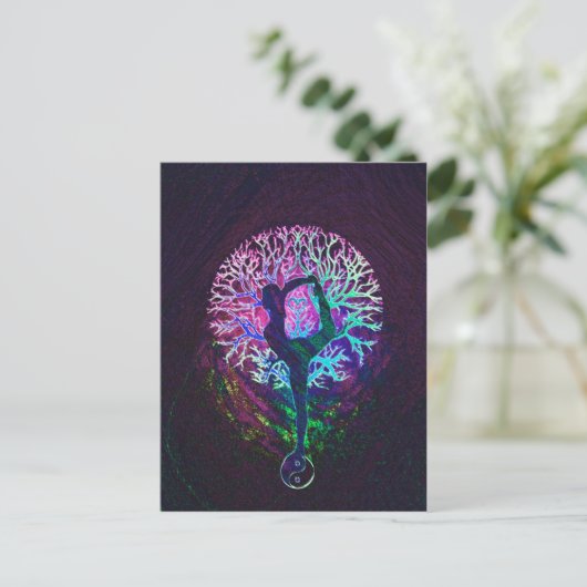 Yoga Tree Peace Rainbow Postkarte (Stehend Vorderseite)