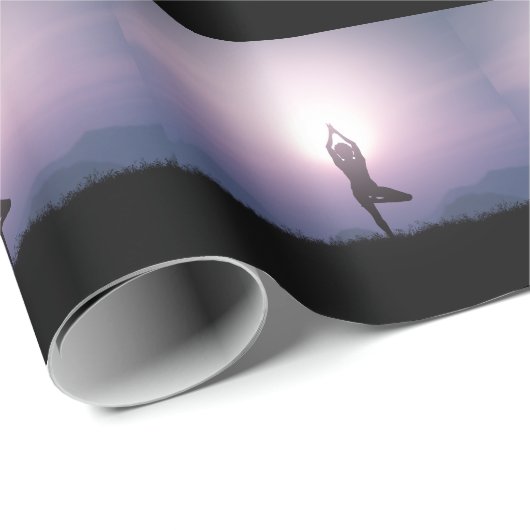 Yoga Tree Pose Vrksasana Black Lila Geschenkpapier (Rolleneckpunkt)