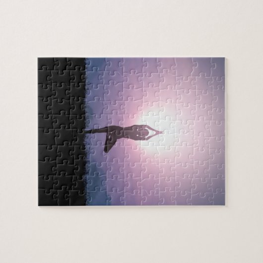 Yoga Tree Pose Vrksasana Black Lila Puzzle (Horizontal)