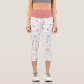 Yoga-Übung "Dainty Pink Purple Flowers" Capri Leggings (Vorderseite)