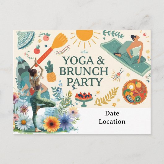 Yoga- und Brunch-Party Einladung Postkarte (Vorderseite)