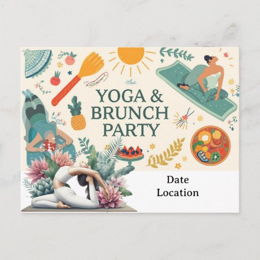 Yoga- und Brunch-Party Einladung Postkarte (Vorderseite)