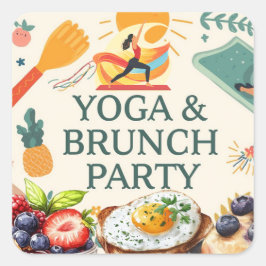 Yoga- und Brunch-Party Quadratischer Aufkleber