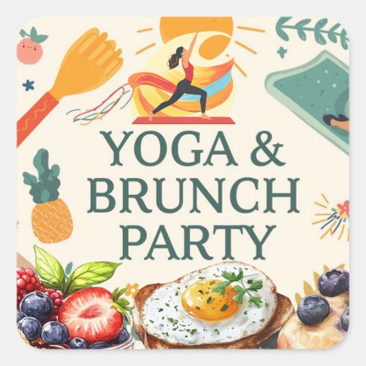 Yoga- und Brunch-Party Quadratischer Aufkleber (Vorderseite)