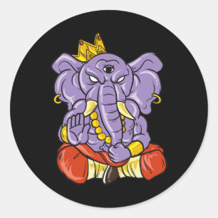 Yoga und Meditation Ganesh Elefant mit drei Augen Runder Aufkleber
