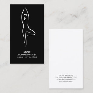 Yoga Vrksasana Line Art Symbol auf schwarz Visitenkarte
