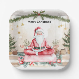 Yoga Weihnachten mit dem Weihnachtsmann in der Yog Pappteller