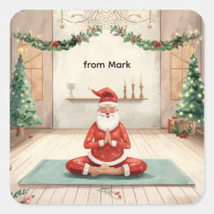 Yoga Weihnachten mit dem Weihnachtsmann in der Yog Quadratischer Aufkleber