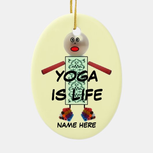 Yoga Weihnachts-Cartoon Keramikornament (Hinten)
