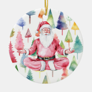 Yoga Weihnachts-Weihnachtsmann mit Yoga-Urlaub Keramik Ornament