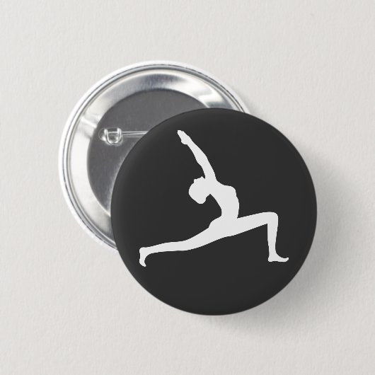 Yoga White Silhouette Woman Posing Round Button (Vorne & Hinten)