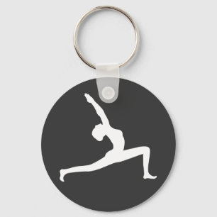 Yoga White Silhouette Woman Posing Round Key Rings Schlüsselanhänger