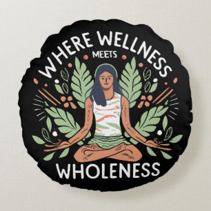 Yoga, wo Wellness auf Ganzheit trifft Rundes Kissen