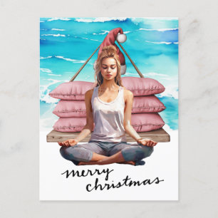 Yoga Woman at Beach Christmas Thema Feiertagspostkarte