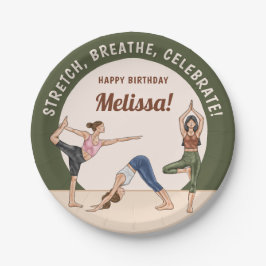 Yoga Women Green Beige Boho Yoga Birthday Party Pappteller