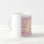 Yoga Word Cloud Pink und Gelb Kaffeetasse (Vorderseite Links)