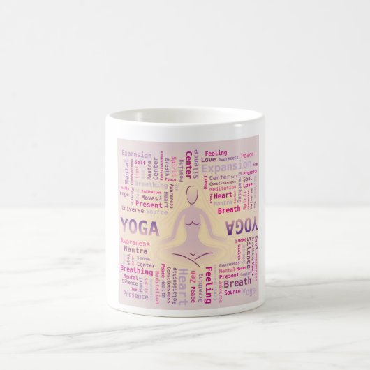 Yoga Word Cloud Pink und Gelb Kaffeetasse (Mittel)