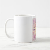 Yoga Word Cloud Pink und Gelb Kaffeetasse (Links)