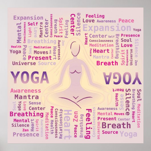 Yoga Word Cloud Pink und Gelb Poster (Vorne)