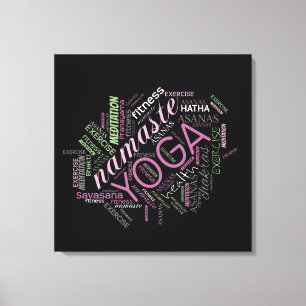 Yoga Word Cloud Plum/Green ID254 Leinwanddruck