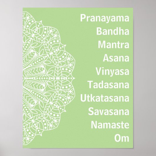 Yoga Words White Mandala Poster (Vorne)