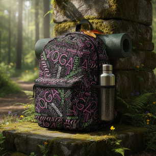 Yoga-Wortwolke Pflaume/Grün ID254 Bedruckter Rucksack