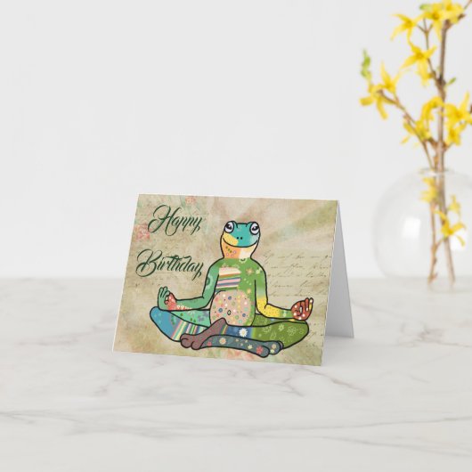 Yogafrosch Karte (Gelbe Blume)