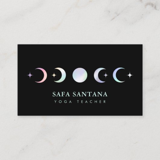 Yogalehrer Moon Phases Holographische Visitenkarte (Vorderseite)