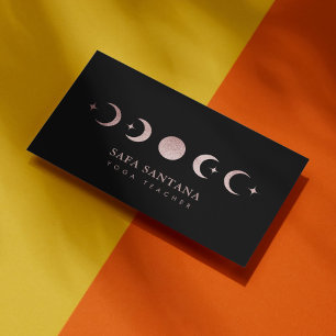 Yogalehrer Moon Phases Rose Gold Glitzer Visitenkarte