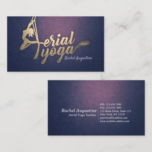 Yogalehrer Pilates Fitness Lila Gold Visitenkarte (Vorne/Hinten)